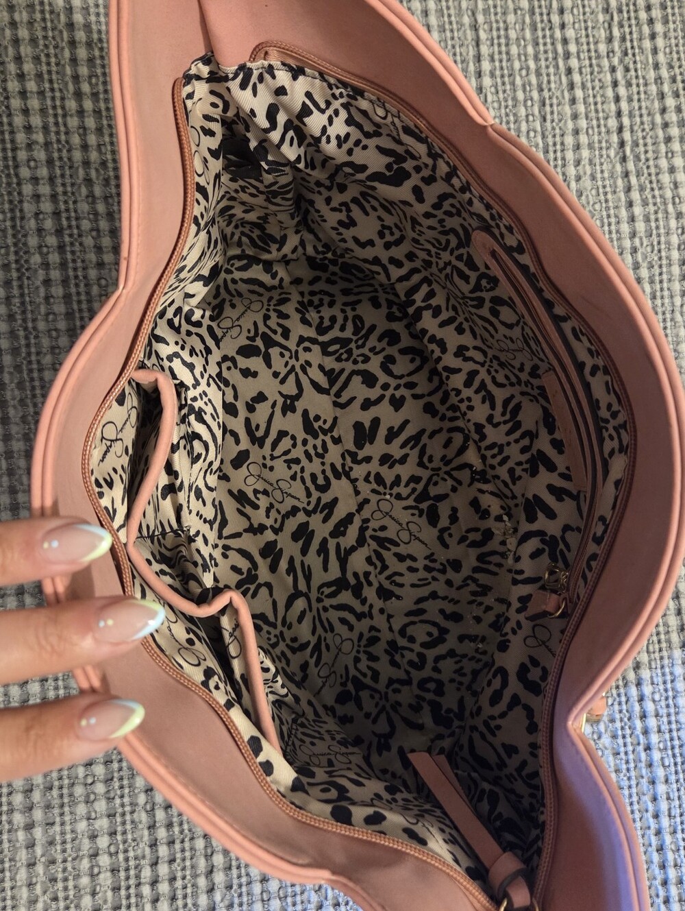 Jessica Simpson Pink Laser-Cut Floral Tote Bag with Chain Straps - Picture 3 of 3